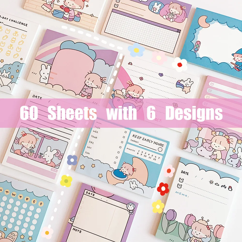 

60 Sheets/set Memo Pads kawaii Cute Paper Note Pad To do List Korean Memo Post it Notepad Stationery School Office Diary Decor