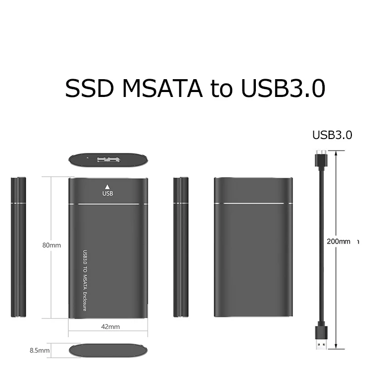 external hard drive protective case HDD Enclosure MSATA to USB3.0 HDD box Aluminum Alloy Adapter Mini-SATA SSD to USB3.1 Type-C HDD Case for 1.8 inch Sata3 Box hard drive disk enclosure