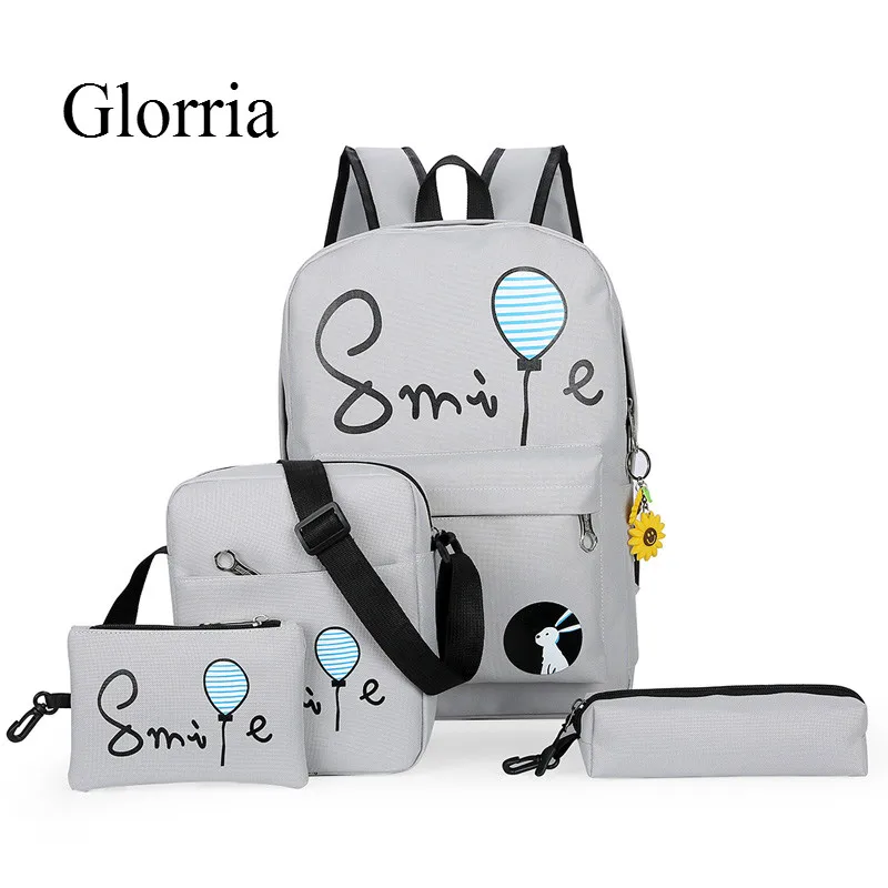 

Glorria 4Pcs School Bag Book Bag for Students,Printing Schoolbag for Teenager Girls Boy Oxford Backpack Women Satchel+4 Sets
