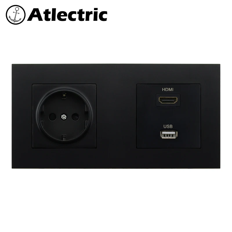 Atlectric европейская вилка настенная электрическая розетка HDMI USB ТВ порт розетка настенная розетка пластиковая панель розетки