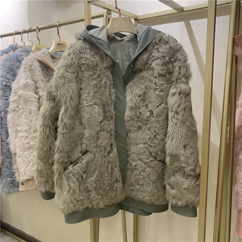 PUDI B401701 Женское зимнее теплое пальто с натуральным овечьим мехом, классическое женское пальто с капюшоном, куртка, пальто - Цвет: green
