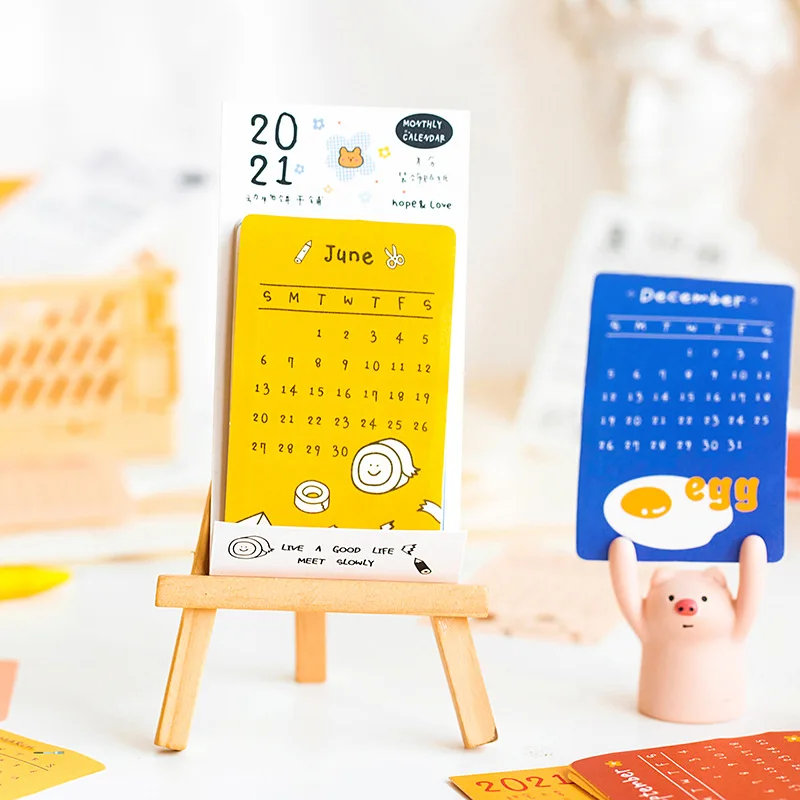 12 unids/set 2021 lindo League serie calendario mensual de niña de dibujos animados de animales y de decoración DIY pegatinas de calendario