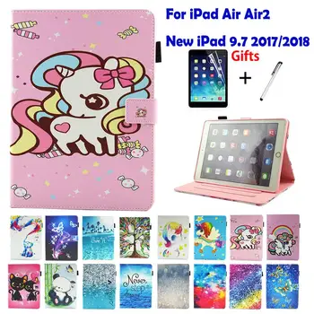 

Cover For New iPad 9.7 2017/2018 Case Stand Fundas Cute Cover For iPad Air Air 2 Case Tablet Touch Pen Unicorn Cat