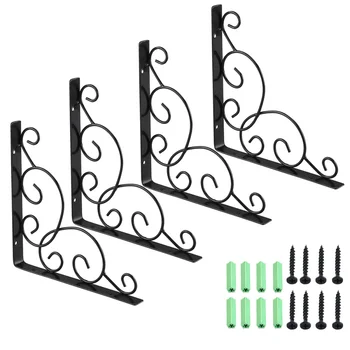 

WINOMO 4pcs Wall Mounted Floral Style Shelf Brackets for Bookrack / Calpboard / Set Top Box (Black)