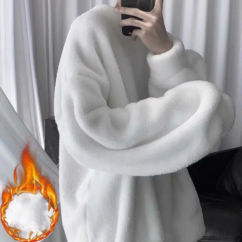 

Plus Velvet Thick Hoodie Men's Warm Fashion Solid Color Casual O-neck Sweatshirt Men Streetwear Hip-hop Loose Pullover Hoodies