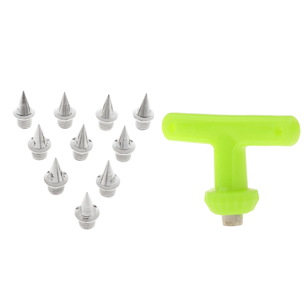 10pcs Steel Track and Cross Country Spikes Replacement and Spike Wrench with Plastic T Handle