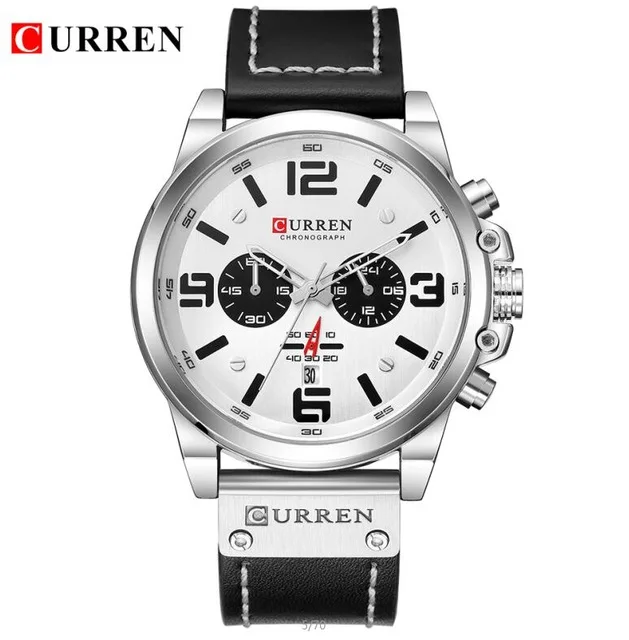 CURREN 8314 мужские часы лучший бренд класса люкс Хронограф модные мужские часы из натуральной кожи водонепроницаемый спортивный костюм в стиле милитари наручные часы - Цвет: black white