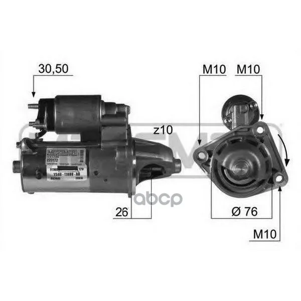 Стартер Ford: B-Max/C-Max/Fiesta 95-/Focus 98-/Focus C-Max/Fusion 1.25/1.4/1.6, Volvo: C30/S40/V50 1.6 05-12 Era арт. 220172