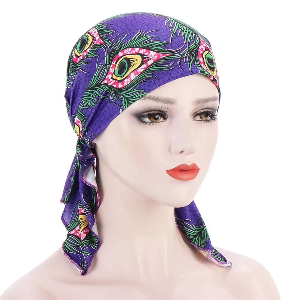 Fashion Printed Turban Hat Cotton Baotou Cap Muslim Stretch Head Scarf Turban Bonnet Women Inner Hijabs Chemotherapy Underscarf
