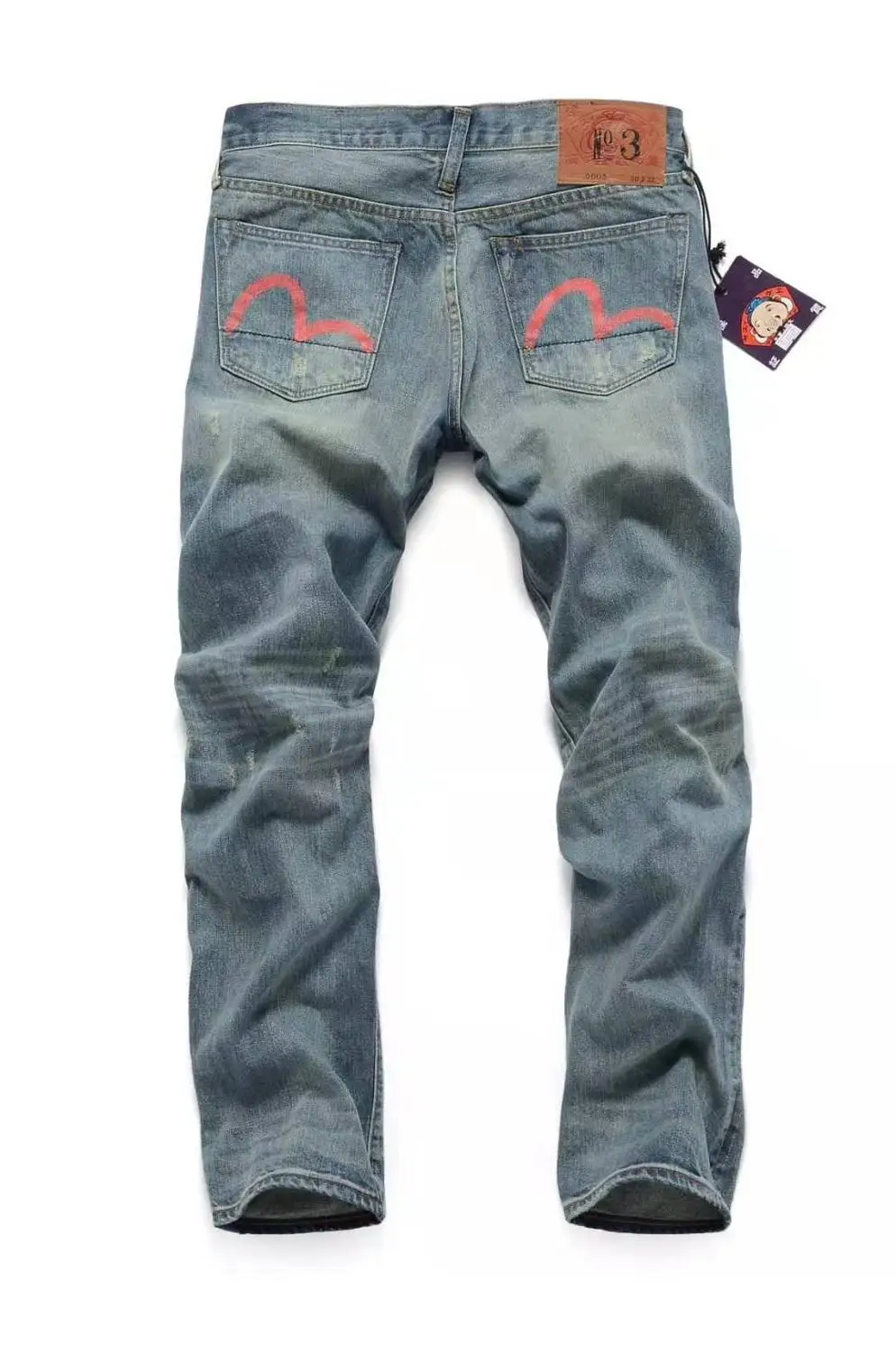 Новое поступление Аутентичные Evisu трендовые модные мужские брюки прямые с принтом вымытые высококачественные мужские брюки со средней талией E6037