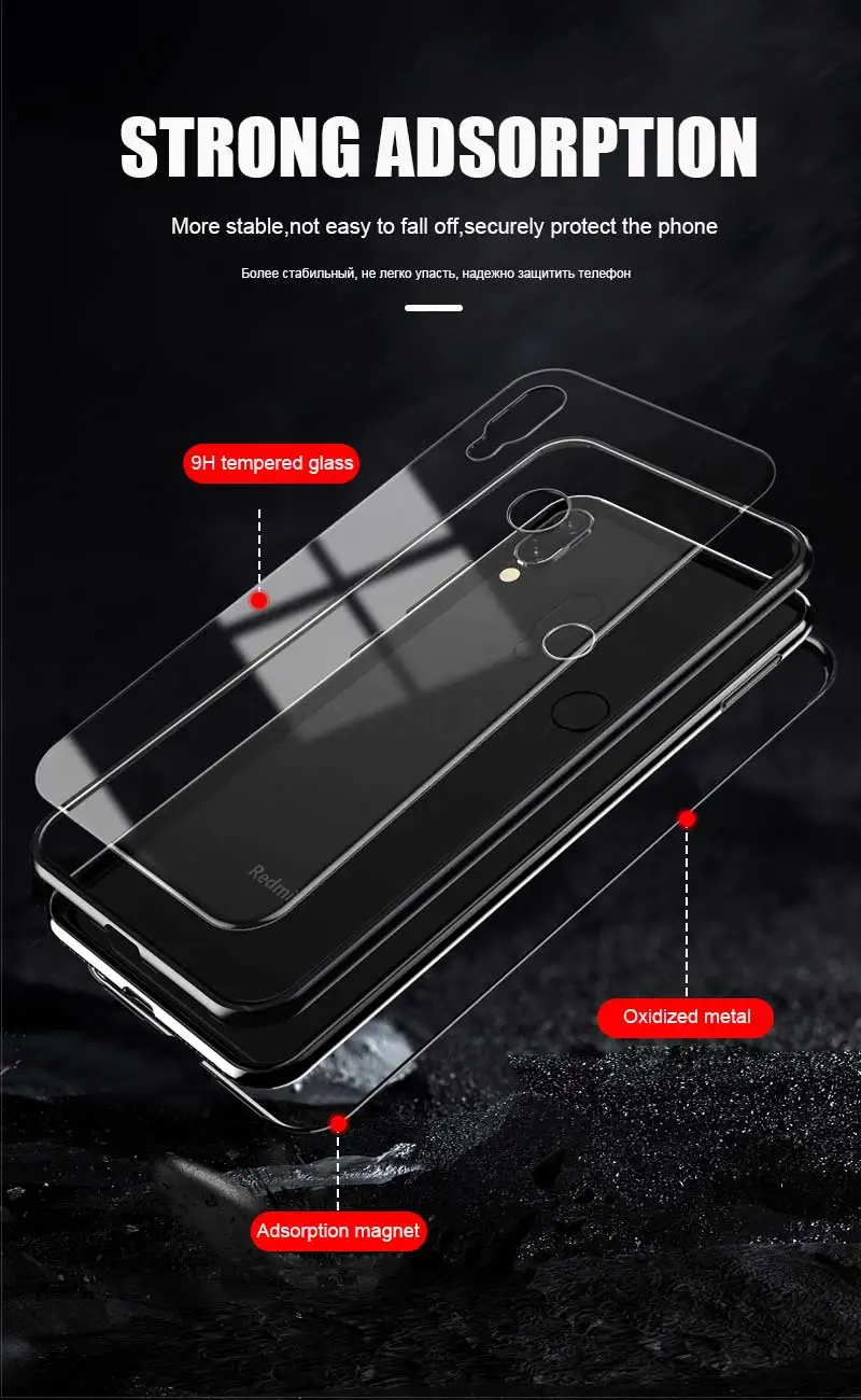 Магнитный флип-чехол с адсорбцией на 360 ° для Xiaomi Redmi Note 7 5 6 K20 Pro металлический чехол для телефона s для Redmi 7A 6A K20 стеклянная задняя крышка
