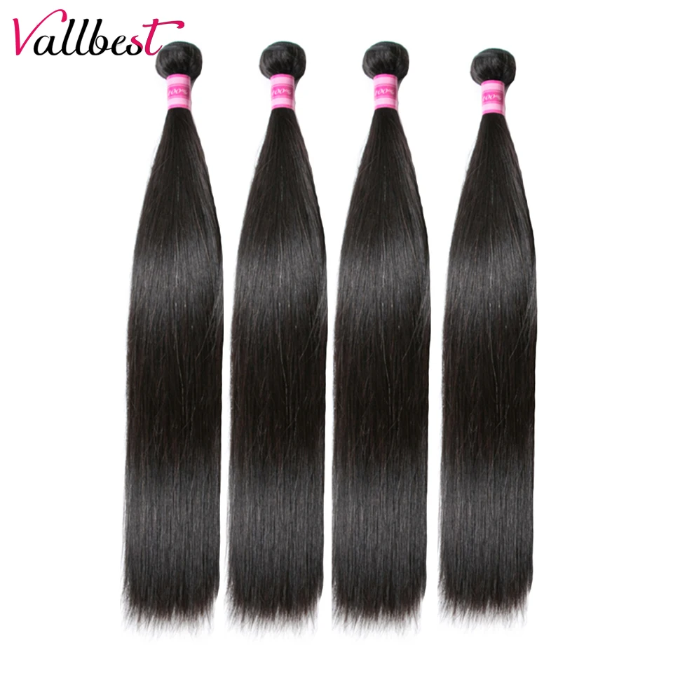 

Vallbest Brazilian Straight Hair Weave Bundles Remy Hair Extension Human Hair Bundles 100g/Piece 1B Natural Black 1/3/4pcs/Lot