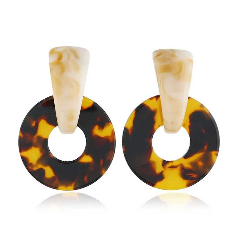 

Fashion Tortoise Shell Round Hoop Stud Earrings Leopard Acrylic Acetate For Women Jewelry