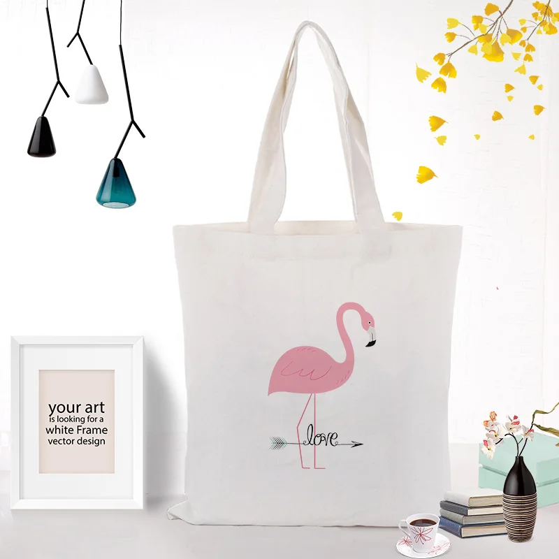 FLAMINGO049 Фламинго Холст сумка текст DIY сумка печать индивидуальный логотип для печати ежедневного использования Складная многоразовая сумка для покупок - Цвет: FLAMINGO049