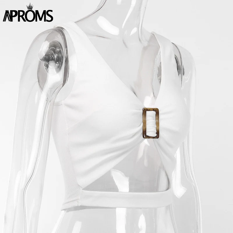 Aproms, элегантные белые ребристые трикотажные топы, женские сексуальные топы с глубоким v-образным вырезом, женские топы, Весенняя уличная одежда, топы