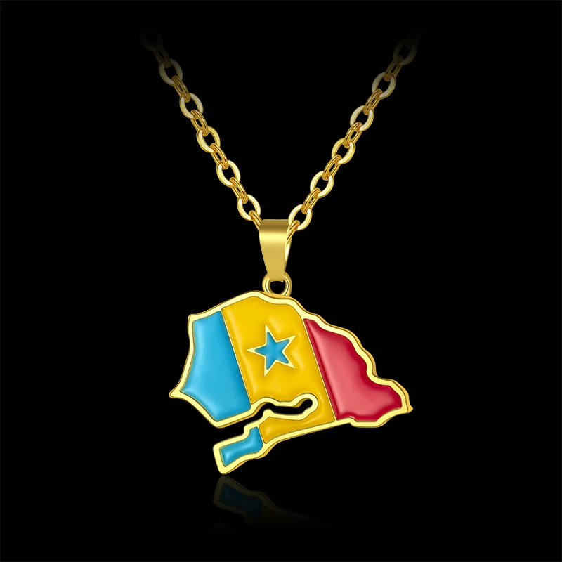 Карта Африки Сенегал стандартные ожерелья и цепи из нержавеющей стали золотой