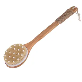 

Natural Bristles Bath Brush Nanzhu Bristle Cotton Rope and Plastic Long Handle Wooden Soft Hair Rub Back Shower Brushes