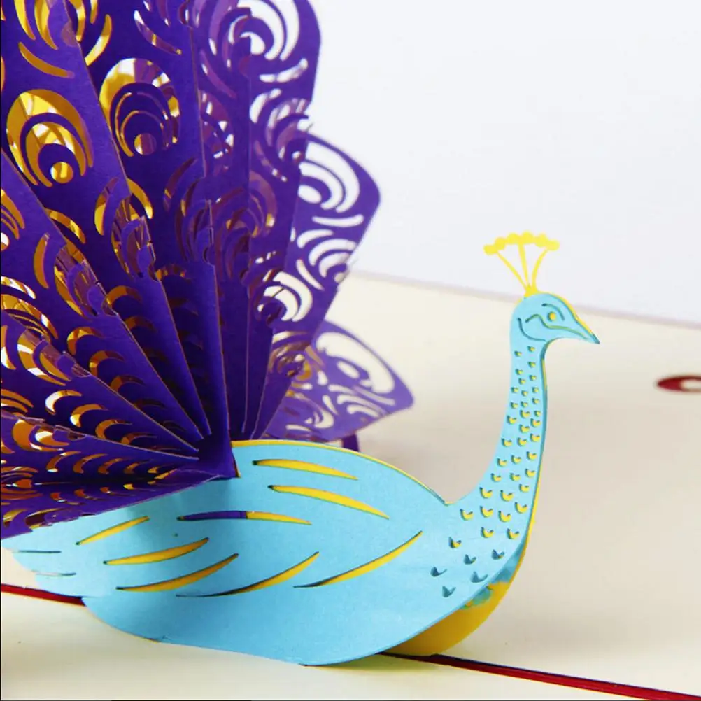 Fashion 3D Animals Peacock Greeting Card Pop up Handmade Paper Art Carving child Birthday gift
