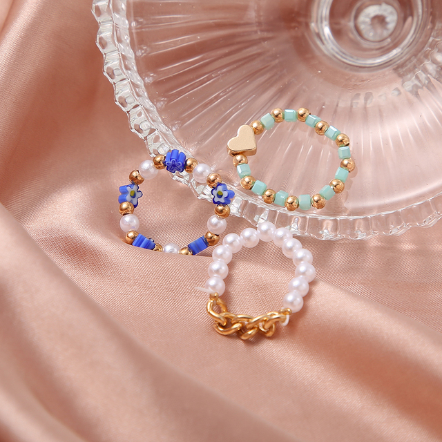 Heart Y2K Ring Set Open Cooper Rings For Women Candy Color Hand-painted Knuckle Rings Jewelry
