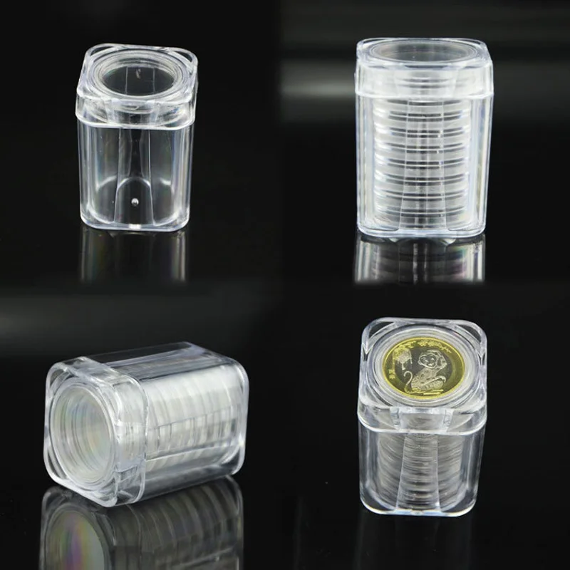 Круглая коробка для монет пластиковая прозрачная Капсульная коробка Коллекционная трубка держатель чехол для хранения 27 мм монет
