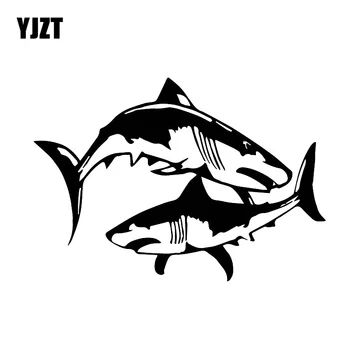 

YJZT 12CM*17CM Stylish Family Car Decoration Shark Sticker Funny Vinyl Decal Black/Silver C30-0100