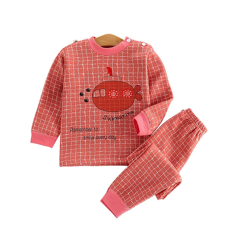 Осенне-зимний детский хлопковый теплый свитер, комплект для девочек, винтажное мягкое бархатное термобелье, комплект для мальчиков, плотный костюм с героями мультфильмов - Цвет: E