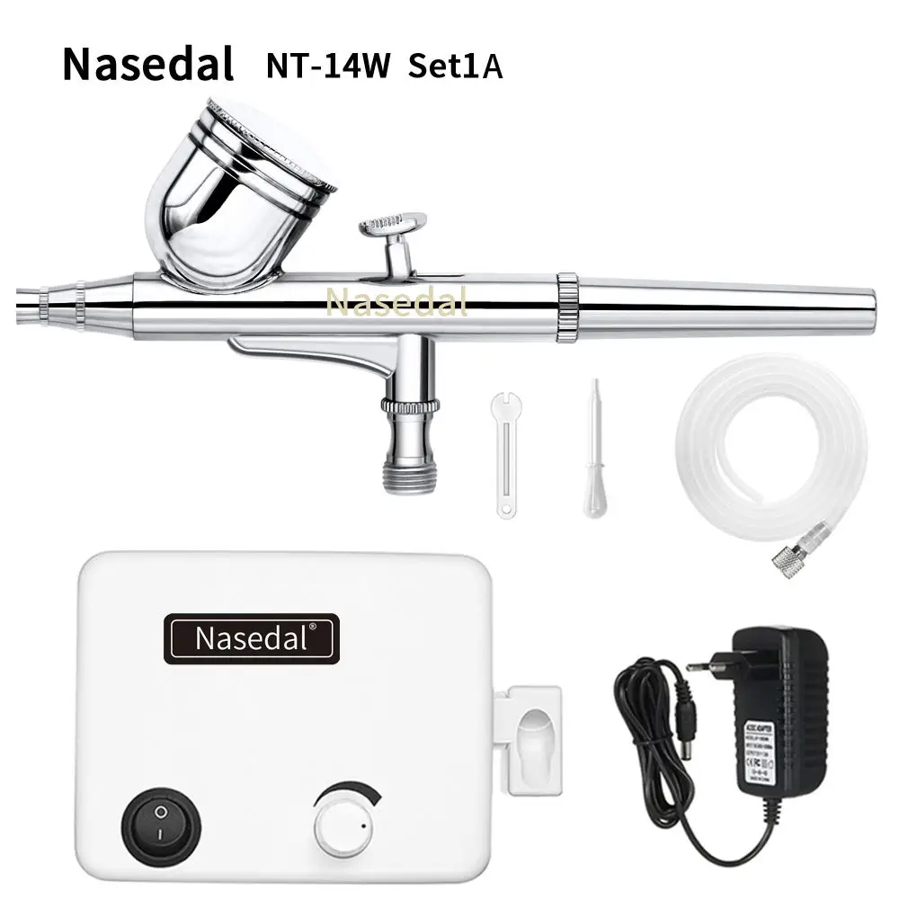 NT-14W-1A Nasedal NT-14, мини-Аэрограф Двойного действия, компрессор, набор, распылитель краски для ногтей, 0,3 мм, воздушная кисть, макияж, тело, тату, искусство, краска, инструмент - Цвет: NT-14W-1A