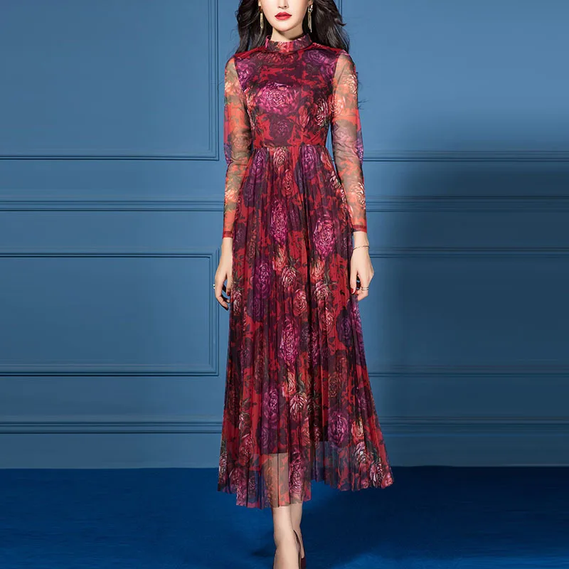 

2020 Spring Clothing New Style Elegant Waist Hugging Slim Fit Slimming a Sub-Skirt Floral-Print Long Big Hemline Dress Europe An