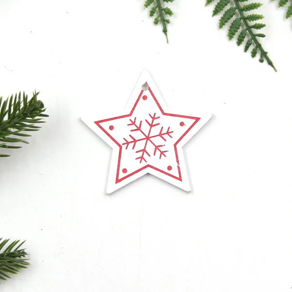 12 шт./Партия DIY напечатанные белые и красные рождественские деревянные подвески, украшения, детские рождественские подарки, рождественские елки, украшения, принадлежности для украшения - Цвет: White Star A