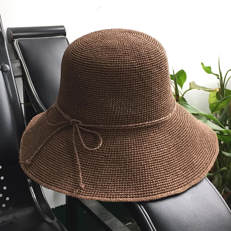 StyleJ Raffia Sun Женская Летняя шляпка корейский праздник ЗОНТИК КЕПКА Женская однотонная Защита от солнца с солнцезащитным козырьком Повседневная купольная шляпы-котелки H7377 - Цвет: StyleJ