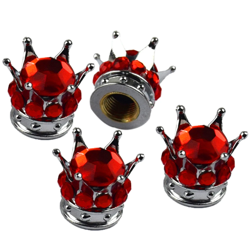 4 Silver Crown Red Bling Diamond Tire/wheel Stem Valve Caps Car Truck
