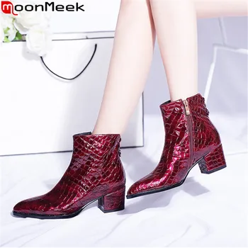 

MoonMeek big size 34-43 new ankle boots pointed toe zip high heels shoes ladies prom boots elegant autumn winter boots 2020