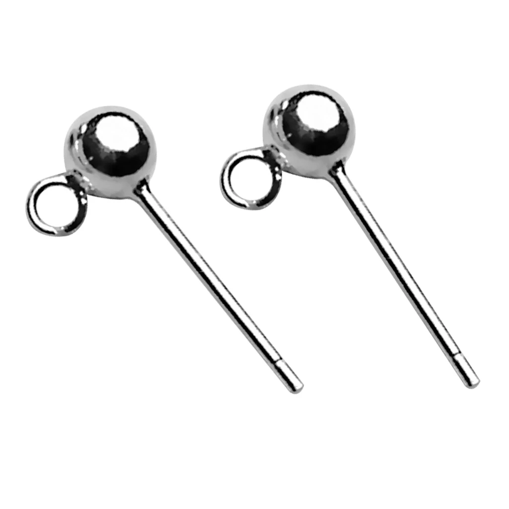 2 Pcs 925 Sterling silver color Earrings Studs Ear Nail Ball Post Jewelry Findings DIY Elegant Studs Findings Posts
