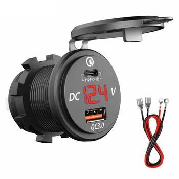 

Waterproof 12V 24V Type C PD QC3.0 USB Car Charger LED Voltmeter Power Adapter For Smart Phone Tablet Boat Motorcycle New