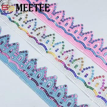 

10yards Meetee 5.6cm Polyester Embroidered Sequins Lace Trim Ribbon DIY Handmade Mesh Fabric Curtain Apparel Sewing Accessories
