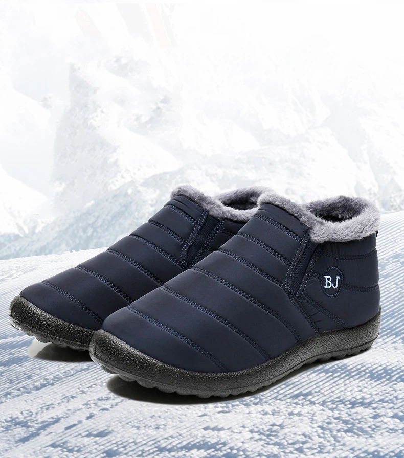Легкие зимние ботинки для мужчин; зимние ботинки из водонепроницаемого материала; зимняя обувь размера плюс 46; зимние ботинки унисекс без застежки