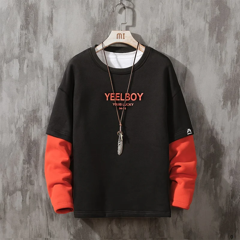 

Spring and Autumn Men's Long Sleeve Casual Tops Korean Clothes Bottoming Shirt Men's Fashion Fake Two Piece Round Neck Top M-4XL