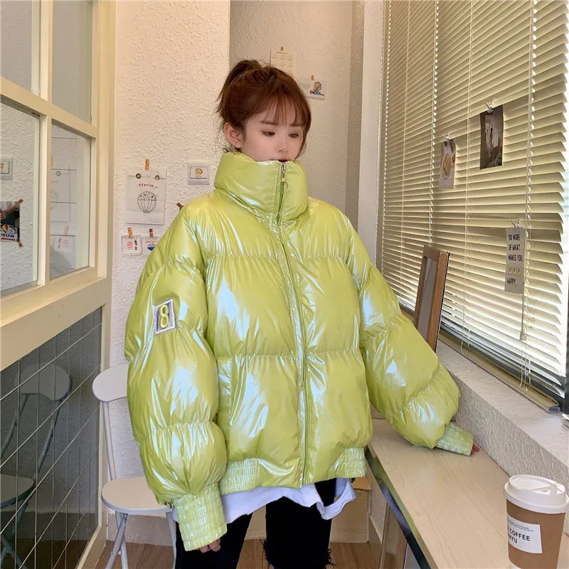 

Photo Shoot 2020 Winter New Style Korean-style Loose-Fit Embroidered Bright Surface down Coat Cotton Coat Coat