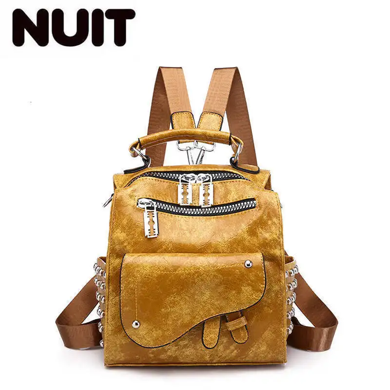 

Design Rivet Backpack Women Pu Leather Ruckpacks Purse Vintage Female Shoulder Bag Travel Small Backpack Lady Mochila Feminina