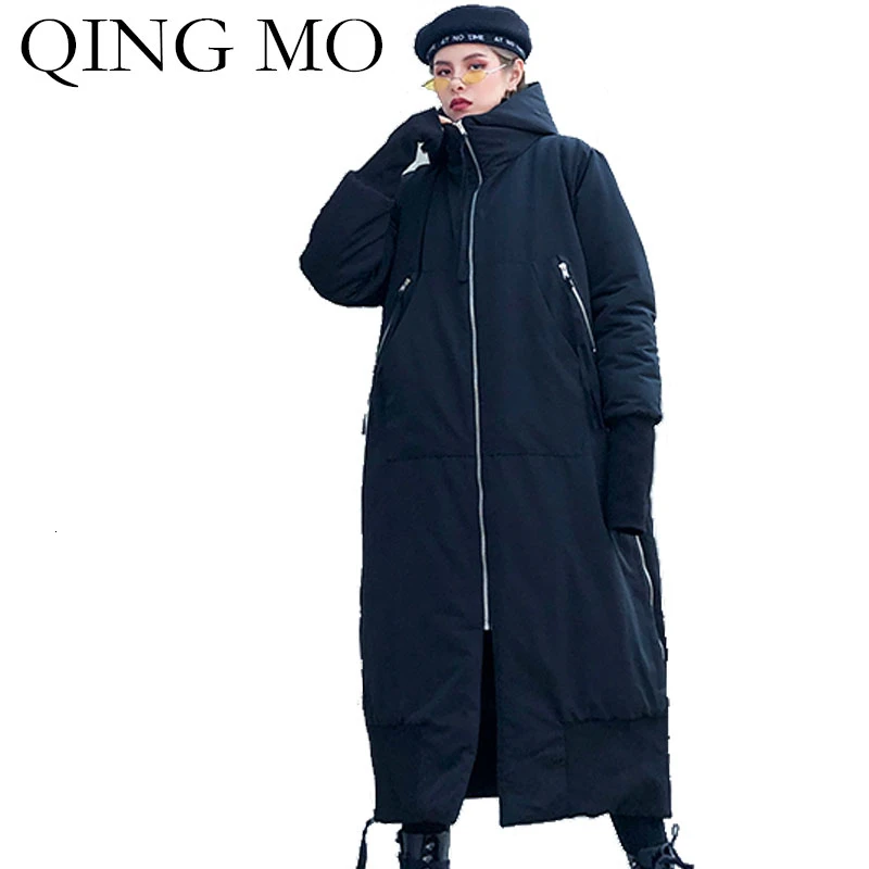 QING MO зимние женские парки с капюшоном 2019 толстые теплые ватные пальто размера