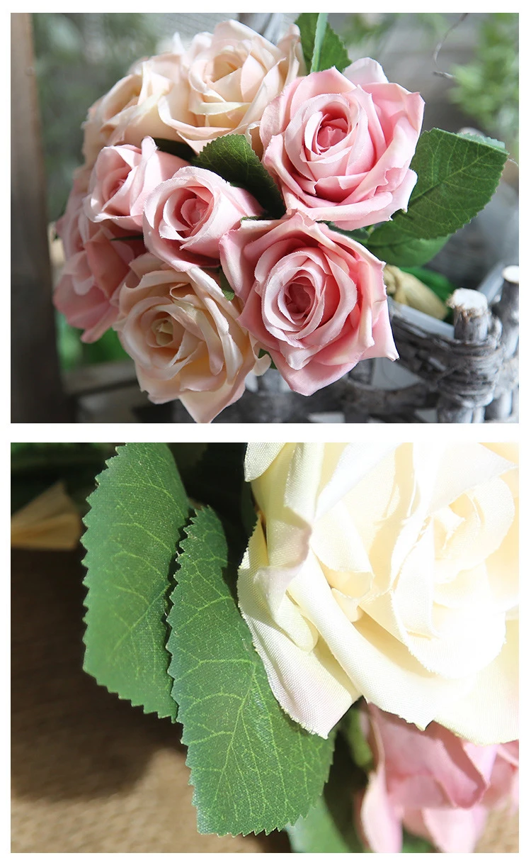 JAROWN Artificial Rose Silk Fake Flowers wedding Flowers Bouquet 9  Head Rose Flowers Home Decoration party decoration Indoor Flores (4)