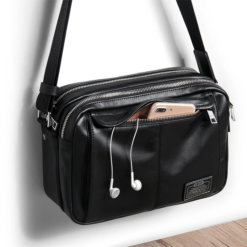 genuíno para homens bolsa de mensageiro preto