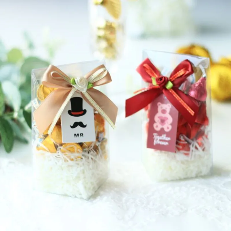 6.2x6.2x12.8cm 10pcs Romantic PVC Transparent Wedding gift box baby shower boy Girl favor boxes packaging bag Party Supplies