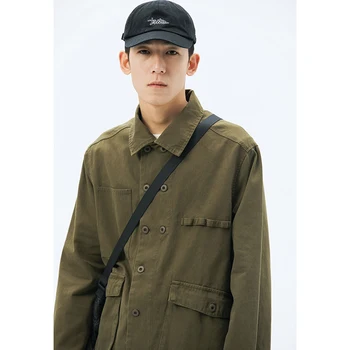 

Men Double Breasted Vintage Fashion Casual Cargo Jacket Outerwear Male High Street Hip Hop Coat Spring Autumn Overcoat