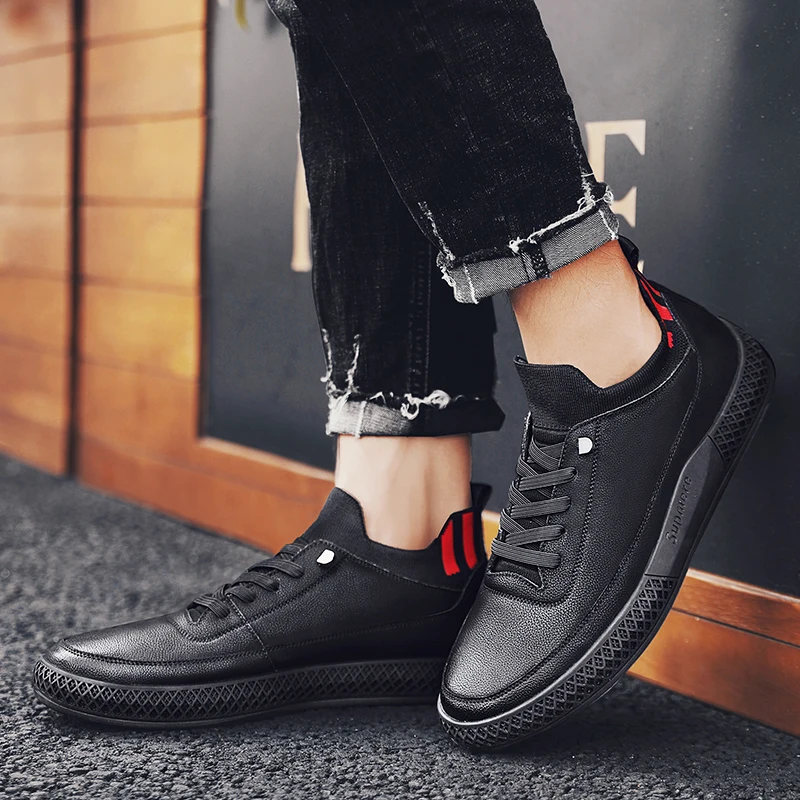 Misalwa/сезон зима-осень; повседневные мужские кроссовки; модная обувь для молодых мужчин из искусственной кожи; модная черная обувь на шнуровке