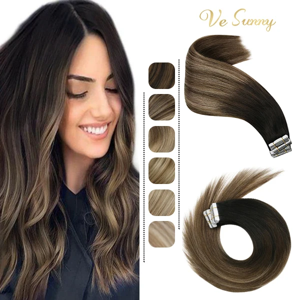VeSunny-Cinta para extensiones de cabello humano, extensiones de cabello de trama de piel sin costuras, cinta adhesiva de Color de pelo Balayage de doble cara