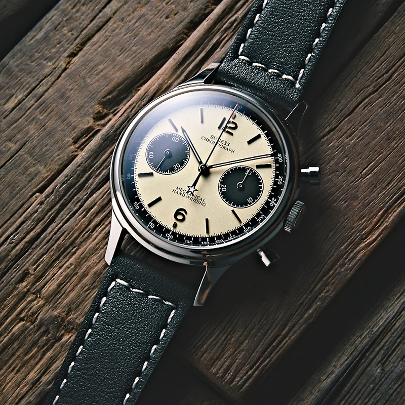 Chronograph Mechanical Watch ST1901 Original Movement Sapphire 5 ATM Waterproof Swan-neck regulator Gooseneck watch men Pilot afbeelding