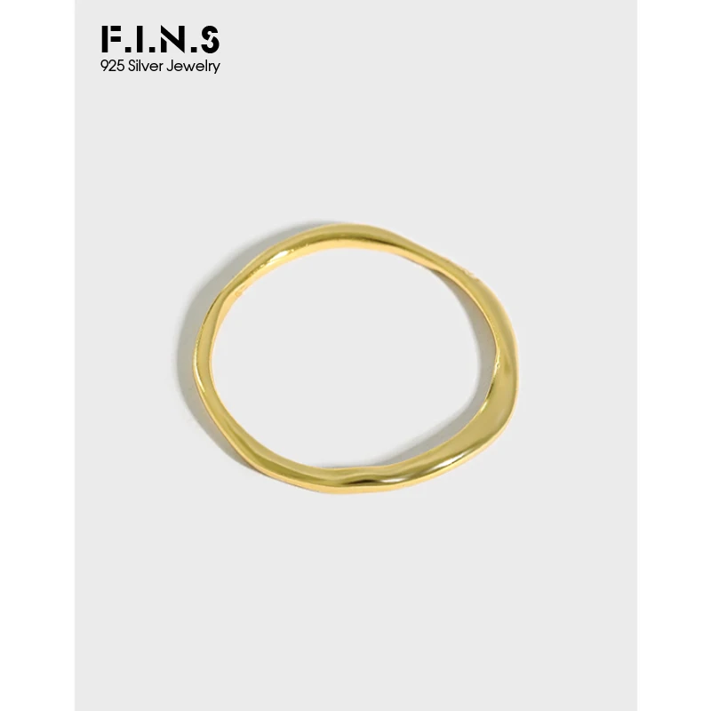 

F.I.N.S Simple Wave Pattern Irregular S925 Sterling Silver Ring Slim Stackable Female Rings for Women Girls Fine Jewelry