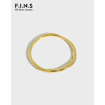 F.I.N.S Simple Wave Pattern Irregular S925 Sterling Silver Ring Slim Stackable Female Rings for Women Girls Fine Jewelry
