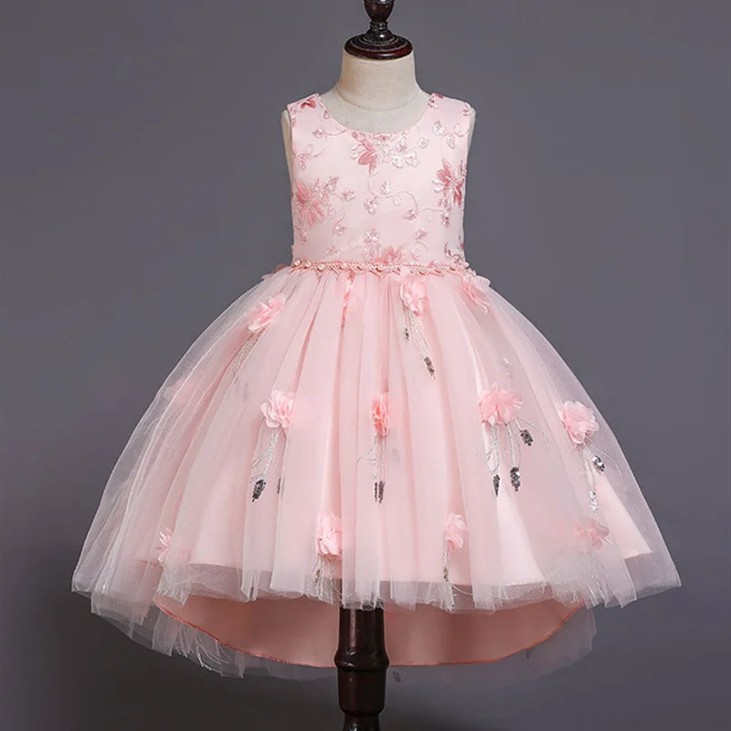 Платье с блестками и цветочным узором; детское платье принцессы для девочек; свадебное платье-пачка; кружевное детское праздничное платье; vestidos Robe; Прямая